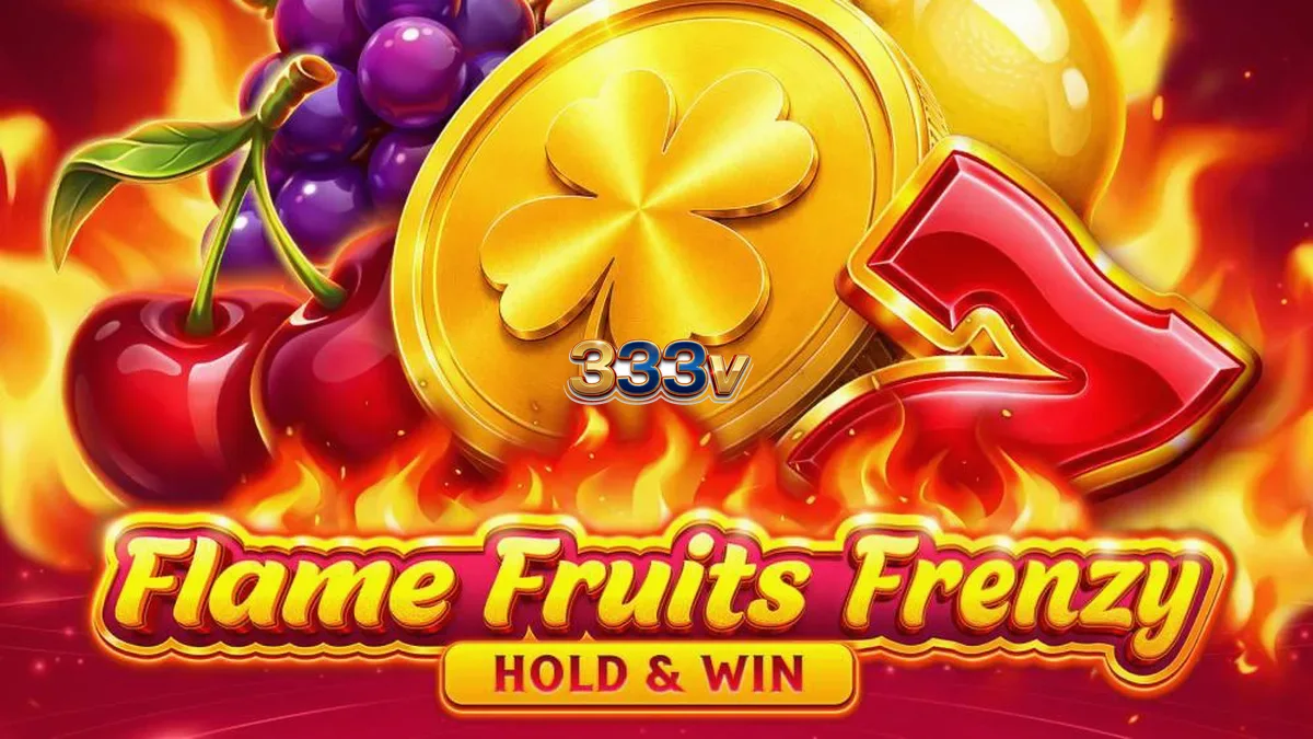 Tampilan visual slot Flames Fruits Frenzy Hold and Win dengan simbol buah yang menyala